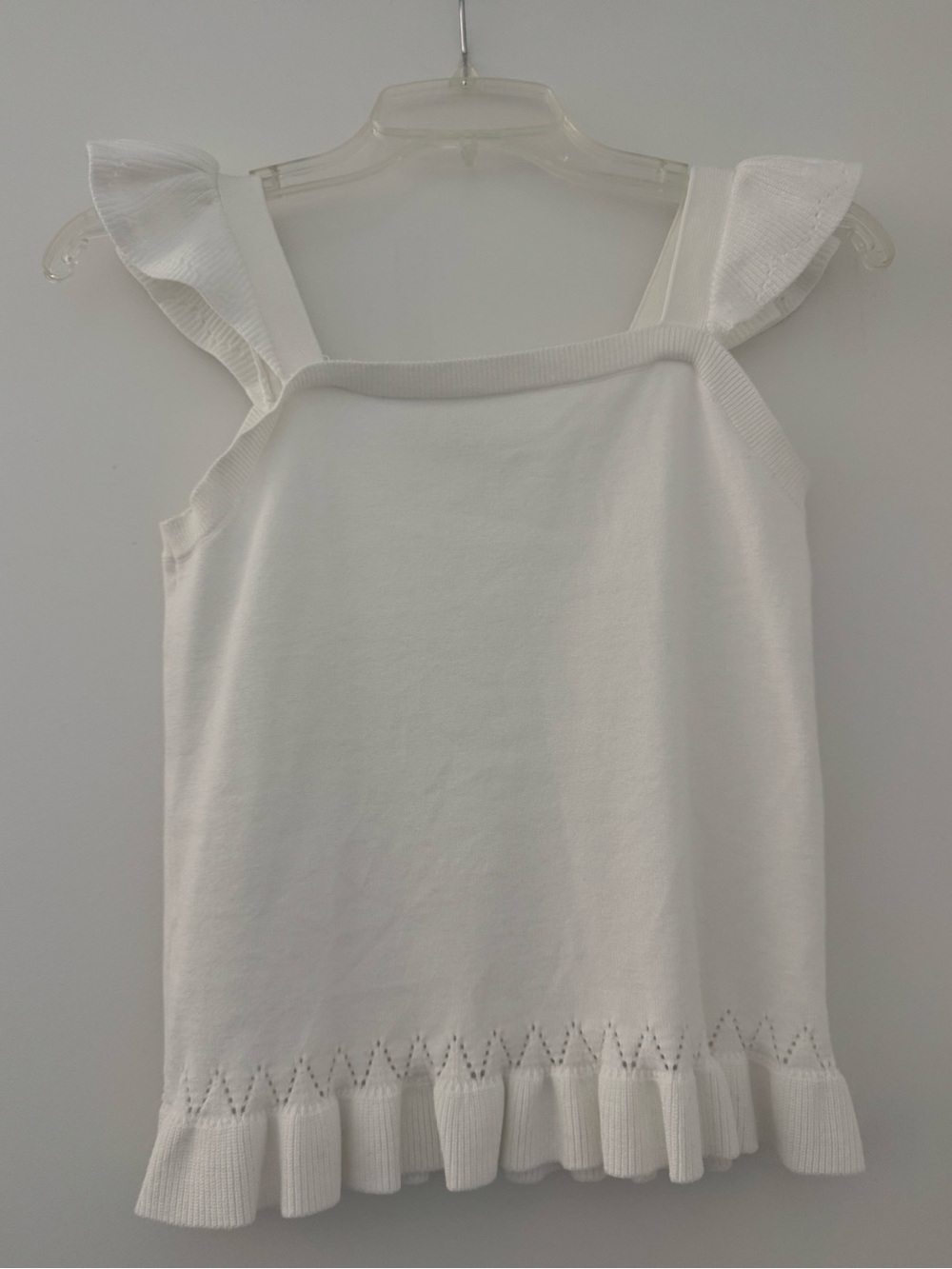 LOFT White Knit Tank Top with Ruffle Trim
